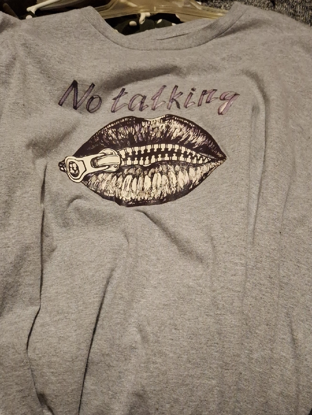 Gray 'No Talking' Graphic Pullover with Zipper Lips